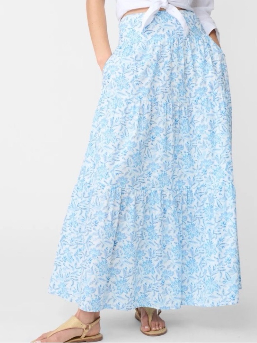 J.McLaughlin OPHELIA Cotton VOILE Floral Print Tiered Ruffle Maxi Skirt Sz S